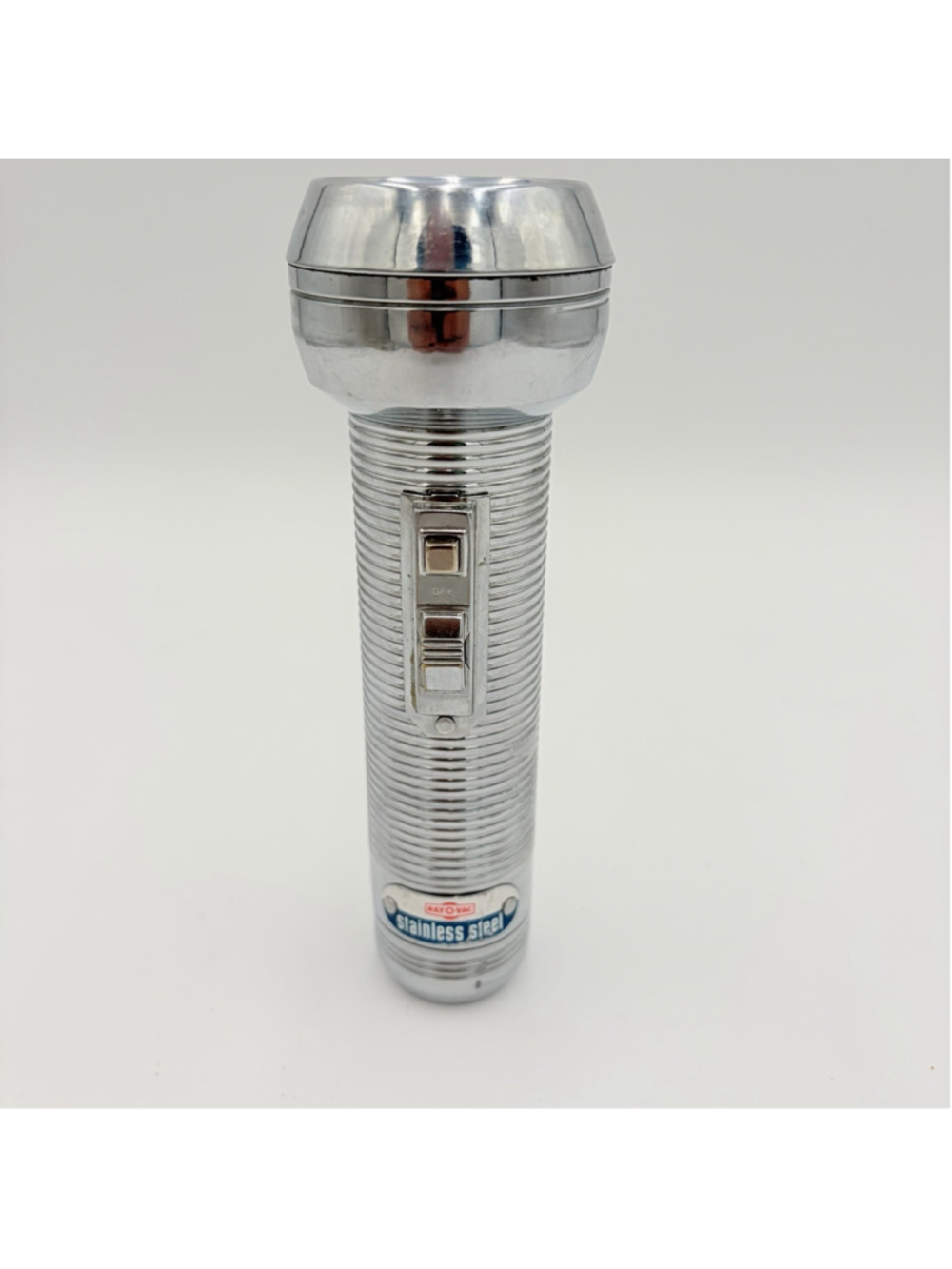 Vintage Ray-O-Vac Stainless Steel Ribbed Metal Flashlight Tested Working Chrome
